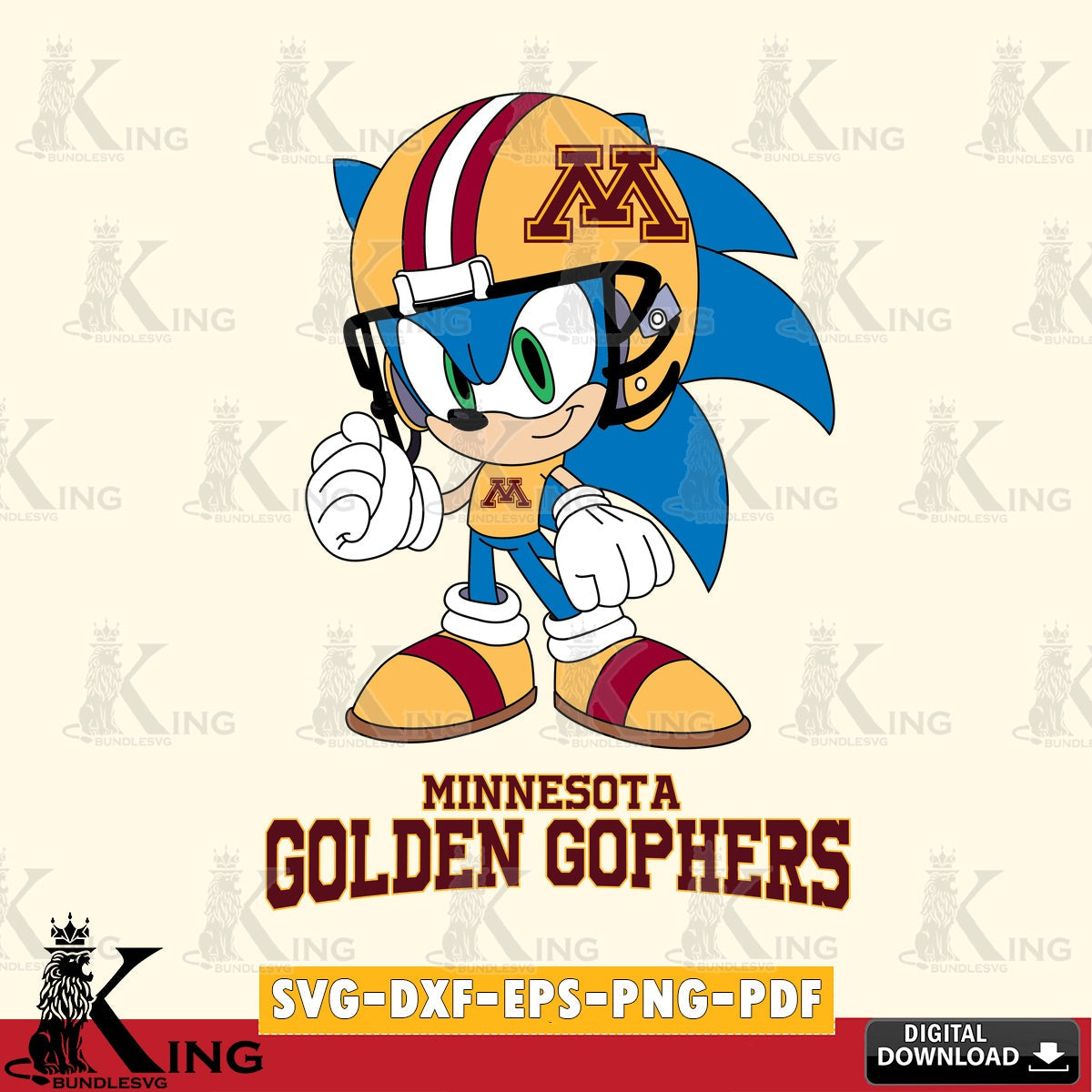 Artistic drawing of Minnesota Golden Gophers Sonic Football Mascot, cut file ideal for vinyl projects and T-shirt printing