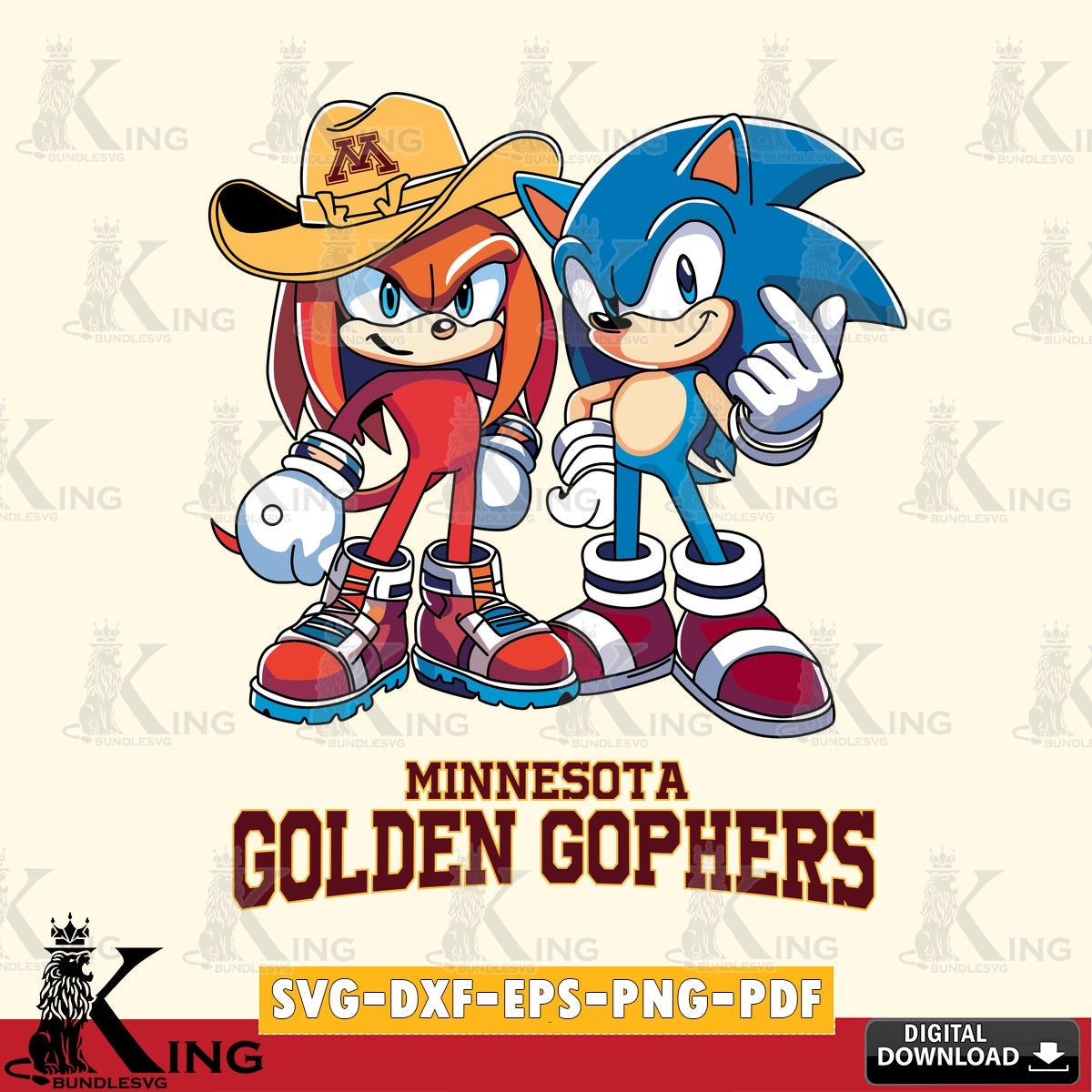 Printable art of Minnesota Golden Gophers Sonic & Knuckles Football Mascot vector illustration for POD merchandise and apparel