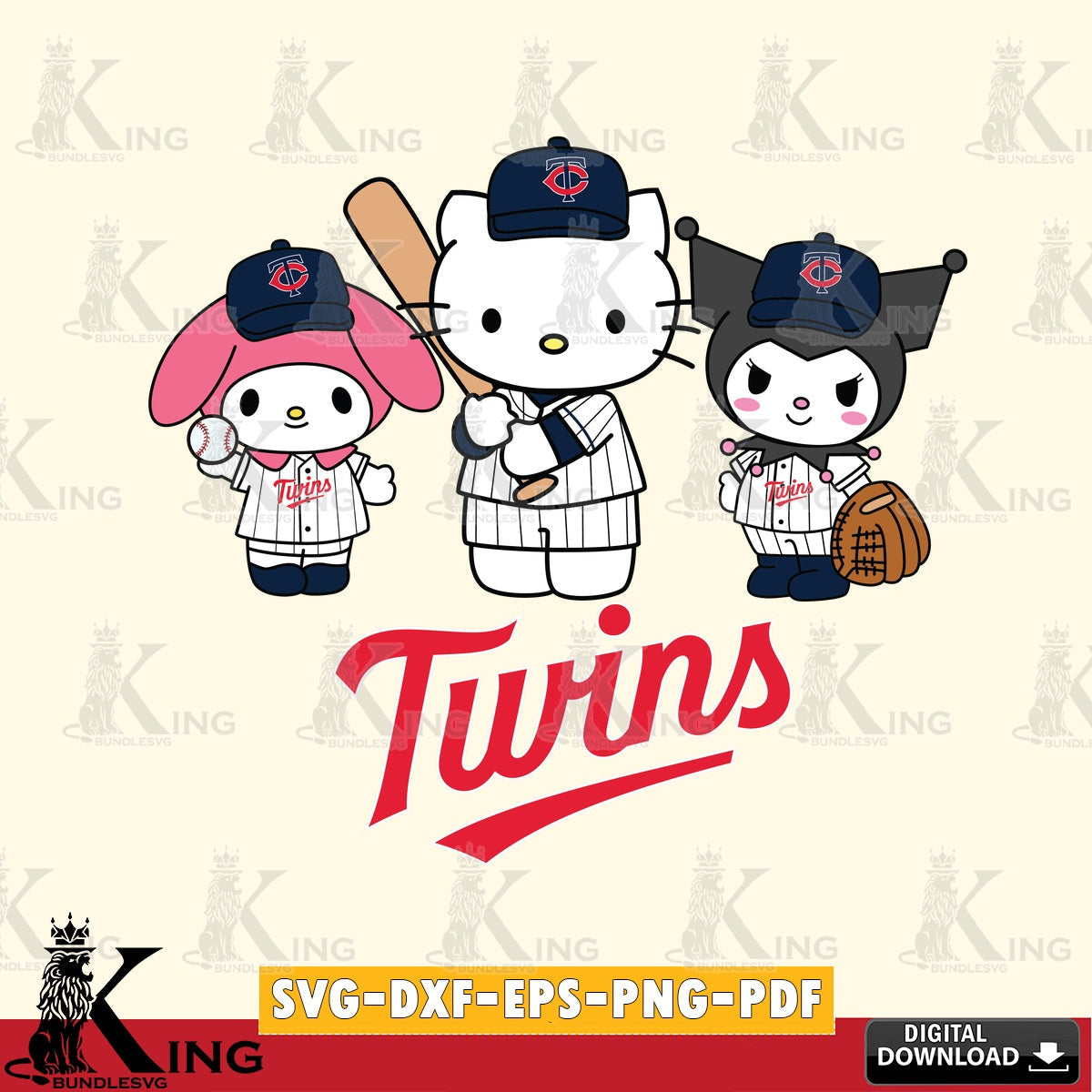 Custom design featuring Minnesota Twins cute kawaii friends digital clipart compatible with laser engraving and cutting