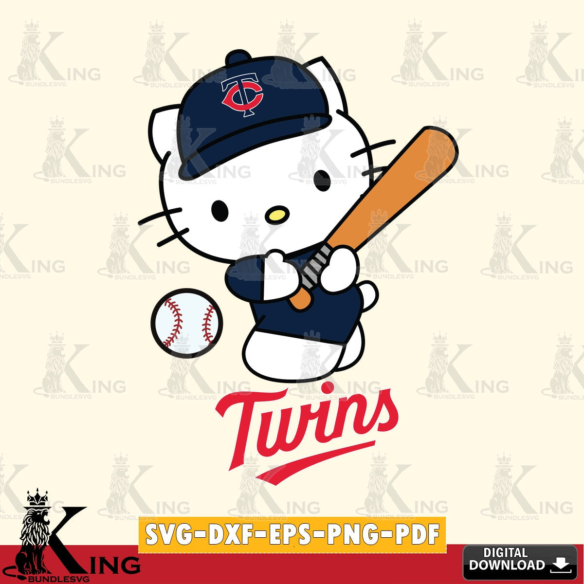 Variety pack of Minnesota Twins Hello Kitty playing baseball digital file for silhouette cameo and cricut projects