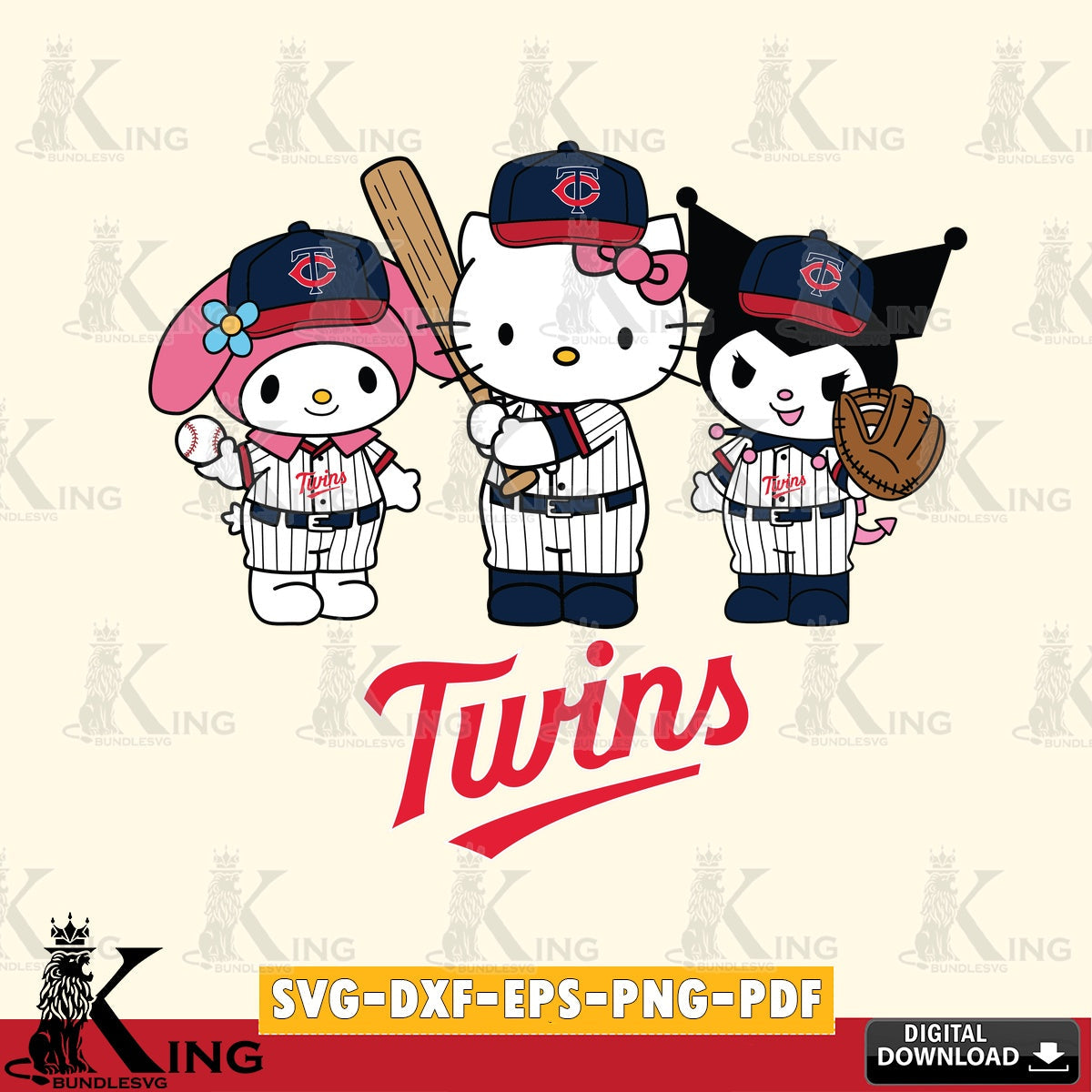 Detailed illustration of a Minnesota Twins Kawaii team baseball player digital file for silhouette cameo and cricut projects