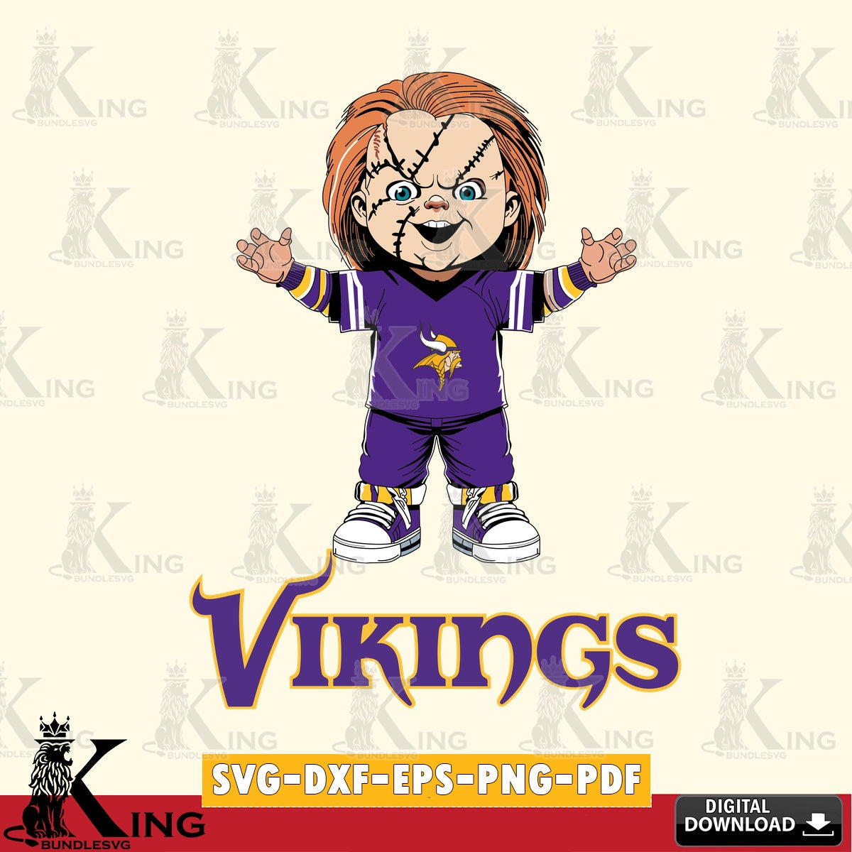 Creative design featuring a Minnesota Vikings Chucky football, a digital download for Cricut Maker and paper crafts