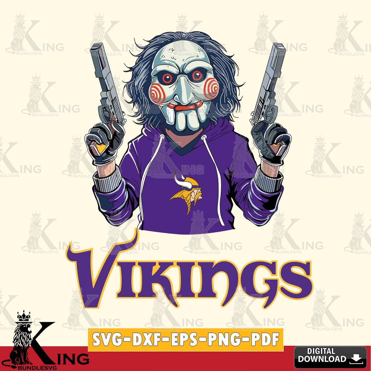 Modern graphic depicting a Minnesota Vikings Jigsaw Billy Football, digital clipart compatible with laser engraving and cutting