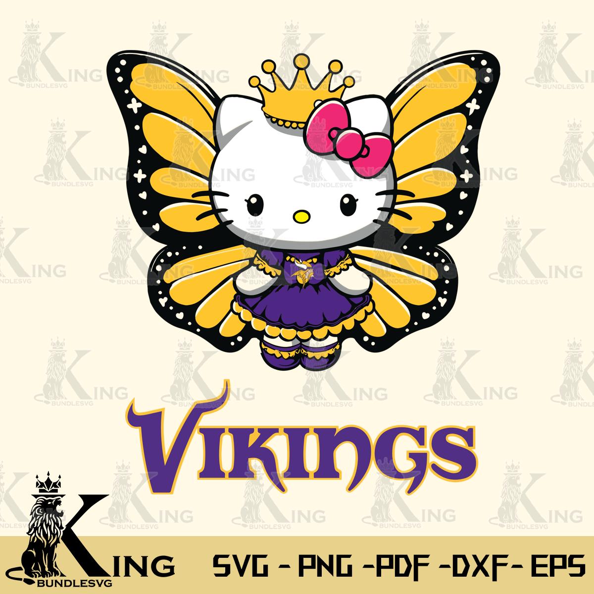 Minnesota Vikings Kitty Wings & Flowers Svg Eps Dxf Png File, Digital Download