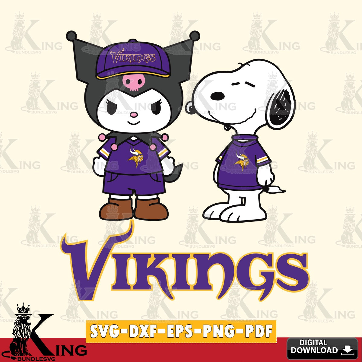 Minnesota Vikings Kuromi Snoopy Football SVG file, Cricut, Cut file , Digital Download , Instant Download, Sanrio svg, Clipart