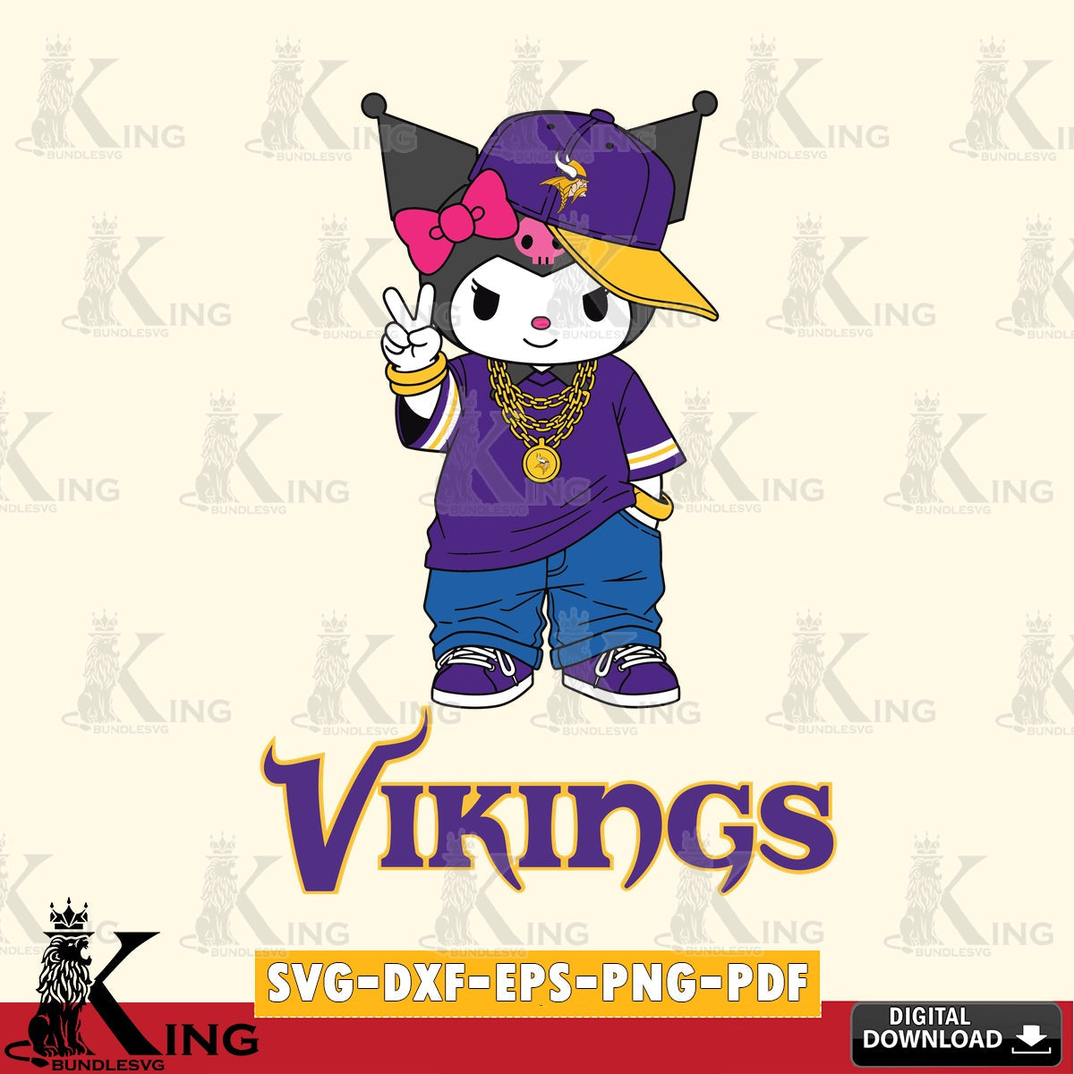 Minnesota Vikings Kuromi Streetwear Style SVG file, Cricut, Cut file , Digital Download , Instant Download, Sanrio svg, Clipart