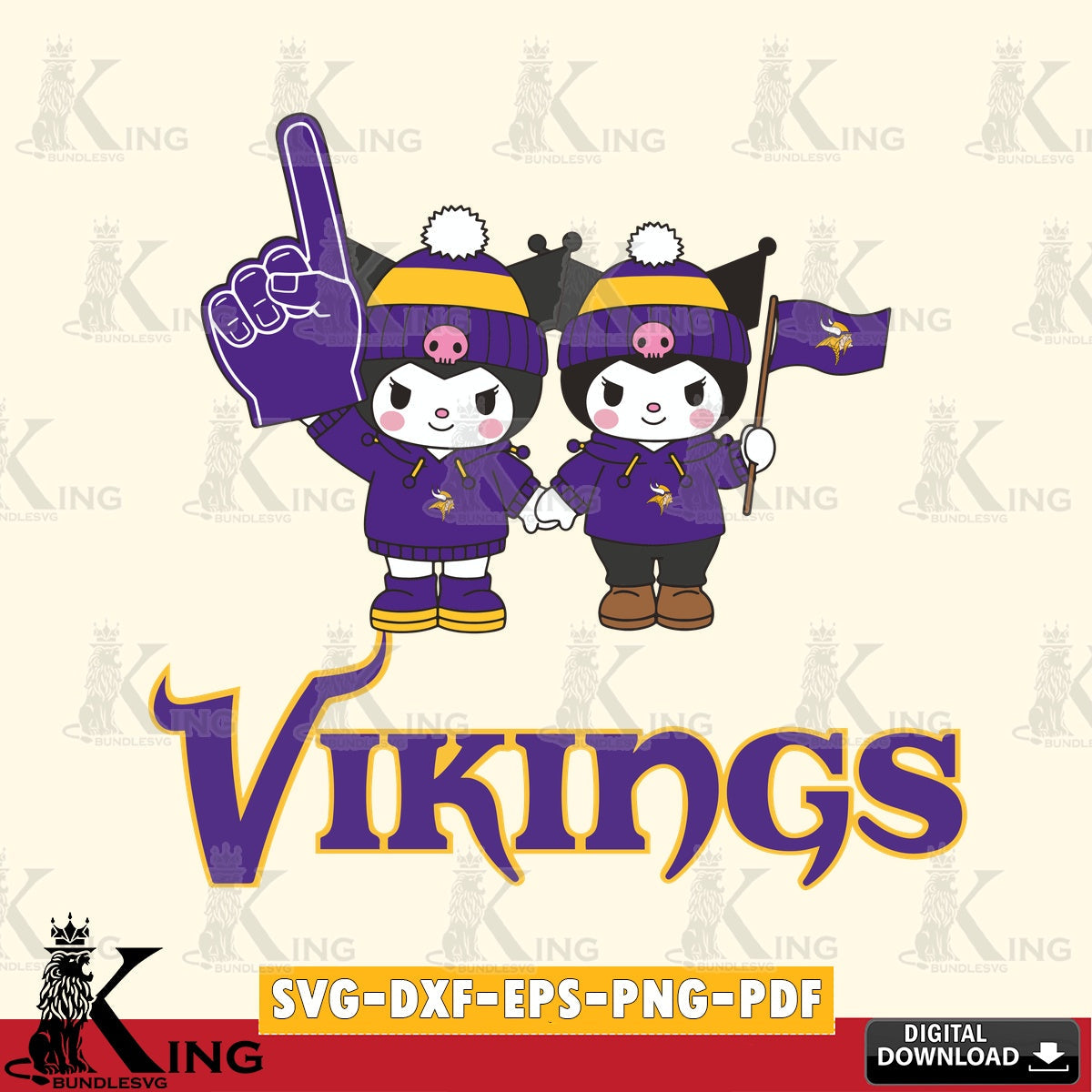 Minnesota Vikings Kuromi rugby Fan SVG file, Cricut, Cut file , Digital Download , Instant Download, Sanrio svg, Clipart