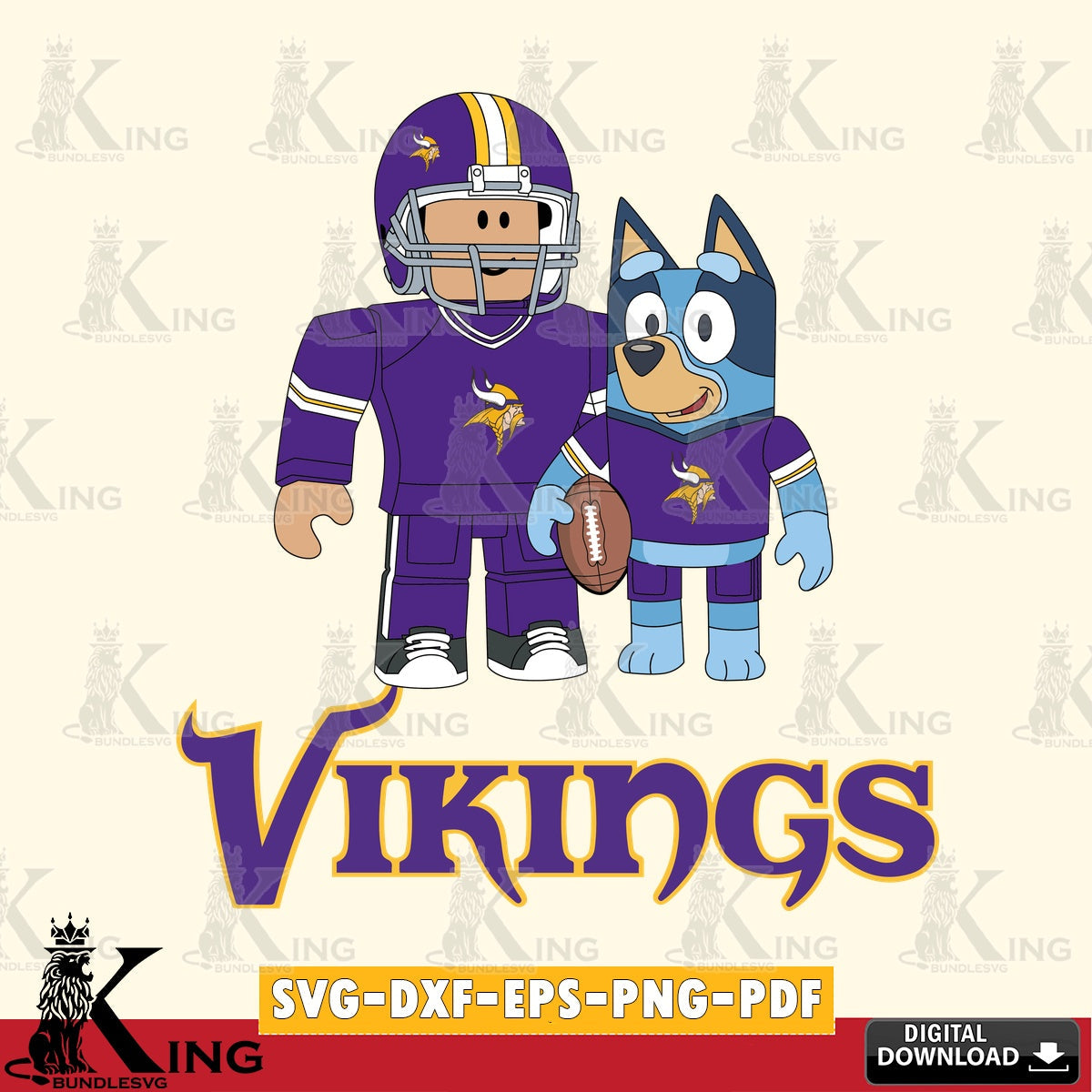 Minnesota Vikings Roblox & Bluey Football SVG file , Cricut, NFL File cut , Digital Download , PDF File