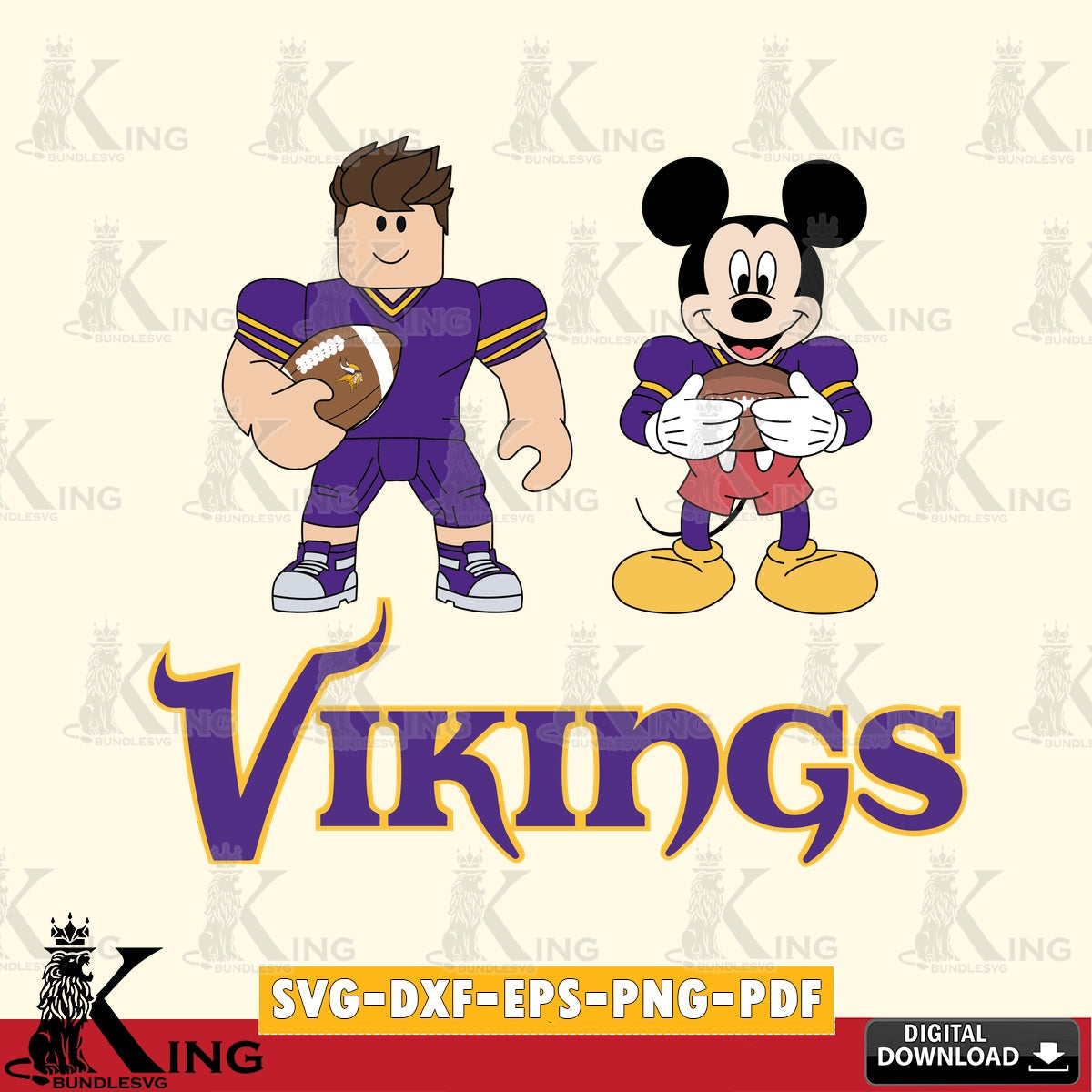 Minnesota Vikings Roblox & Mickey Football SVG file , Cricut, NFL File cut , Digital Download , PDF File