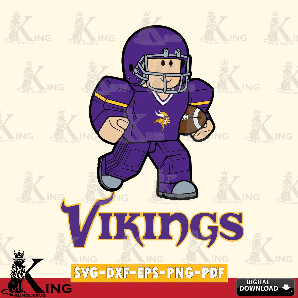 Beautiful illustration of Minnesota Vikings Roblox Player Rugby, NFL cut, digital PNG clipart for sublimation printing and