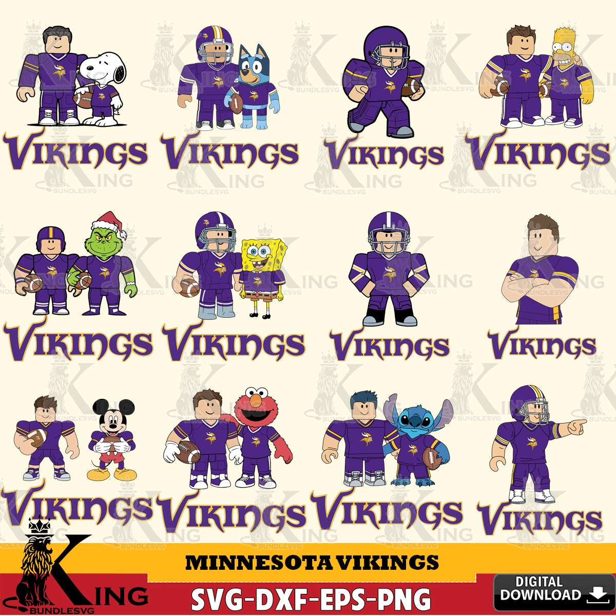 Minnesota Vikings Roblox With Friends football NFL Bundle SVG file , Cricut, NFL File cut , Digital Download , PDF File