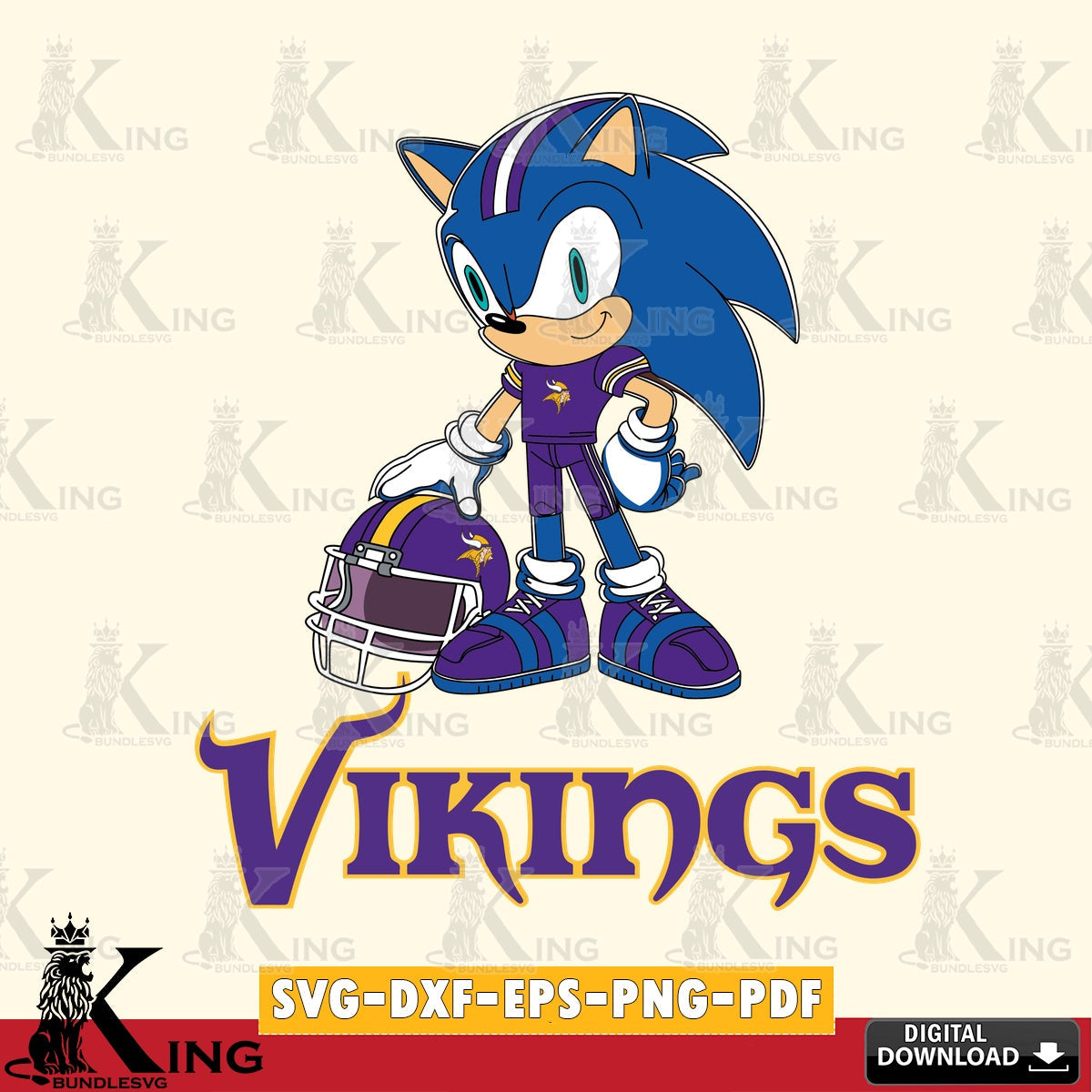 Eye-catching graphic of a Minnesota Vikings Sonic Player Football, a crafting file for iron-on transfer and vinyl decals.