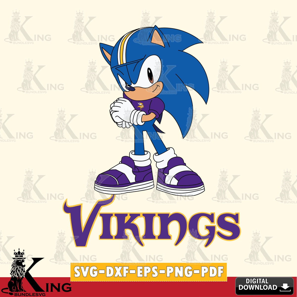 Digital download featuring a cute Minnesota Vikings Sonic Football SVG PNG files perfect for Cricut and Silhouette cutting