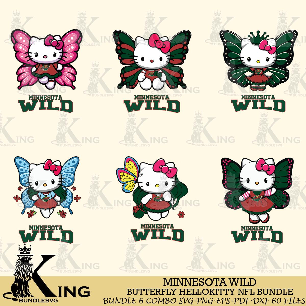 Minnesota Wild Butterfly Hello Kitty bundleSvg Eps Dxf Png File, Digital Download