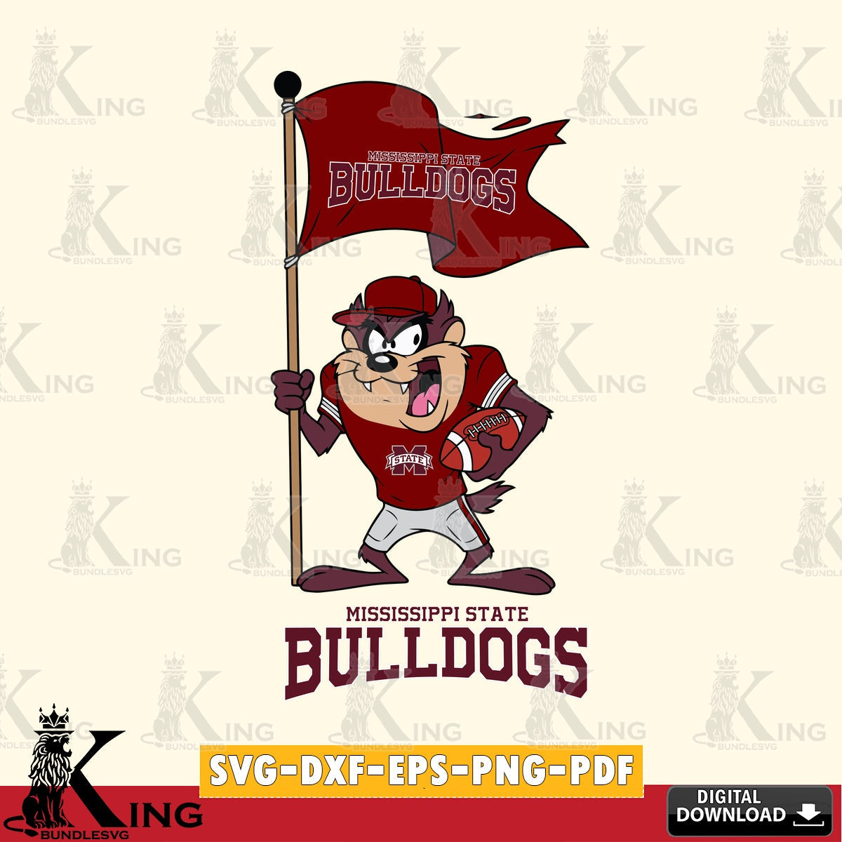 Mississippi State Bulldogs Football Taz Flag Art SVG file, Cut file , Digital Download , Instant Download, Taz svg, NCAA svg