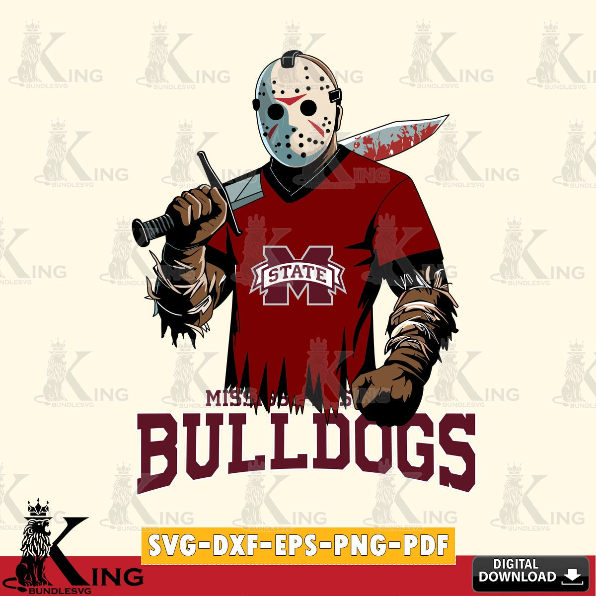 Eye-catching graphic of Mississippi State Bulldogs Jason Voorhees Football, SVG cut file for personalized gifts and laser projects