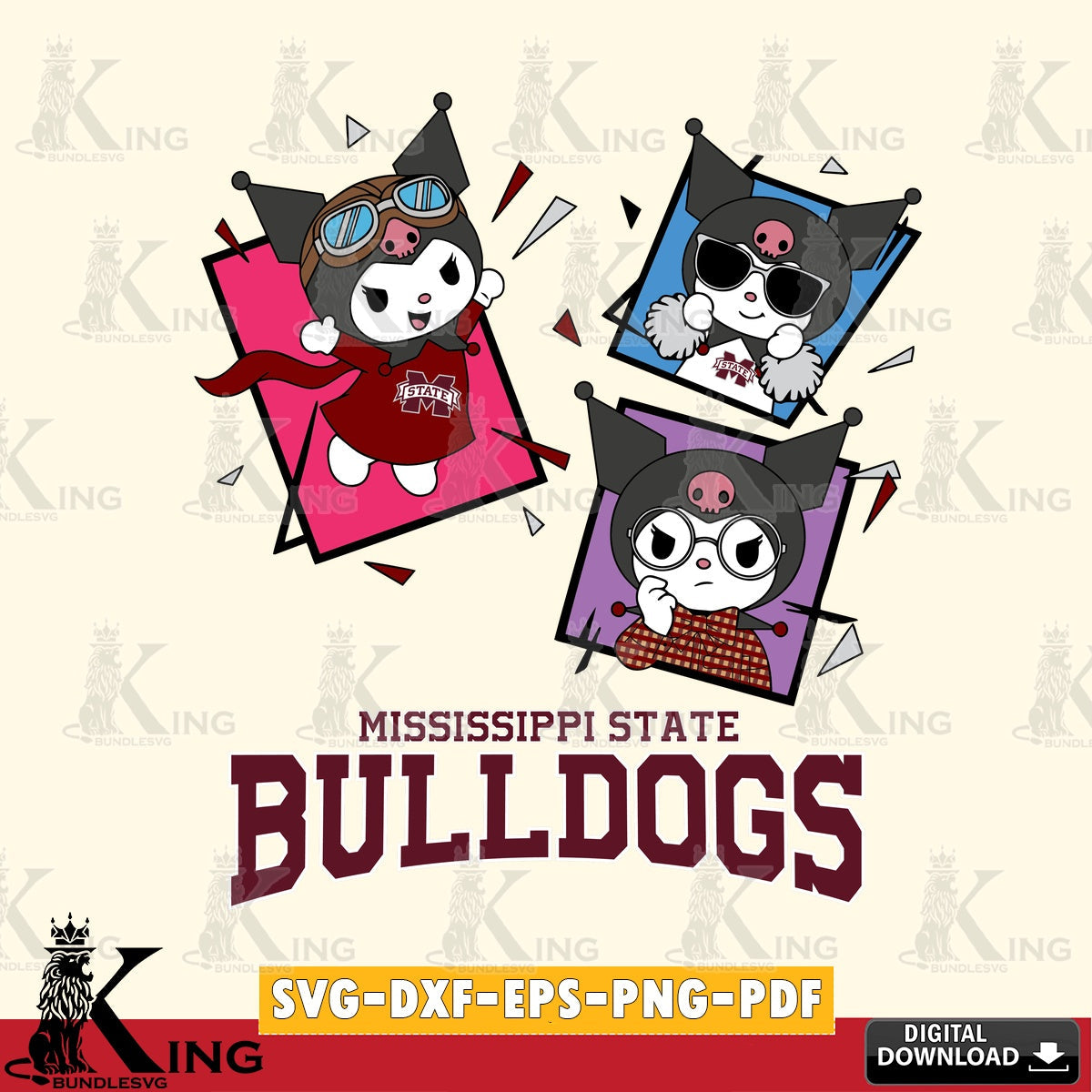 Mississippi State Bulldogs Kuromi Action Football SVG file, Cricut, Cut file , Digital Download , Instant Download, Sanrio svg, Clipart