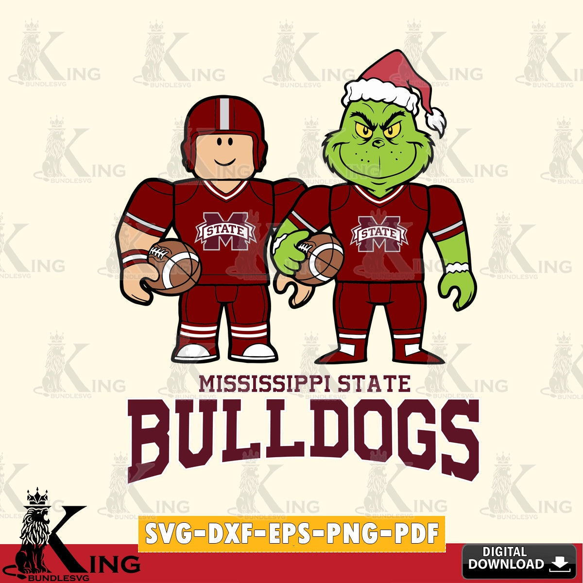 Mississippi State Bulldogs Roblox & Grinch Football SVG file , NCAA Cricut, File cut , Digital Download , PDF File