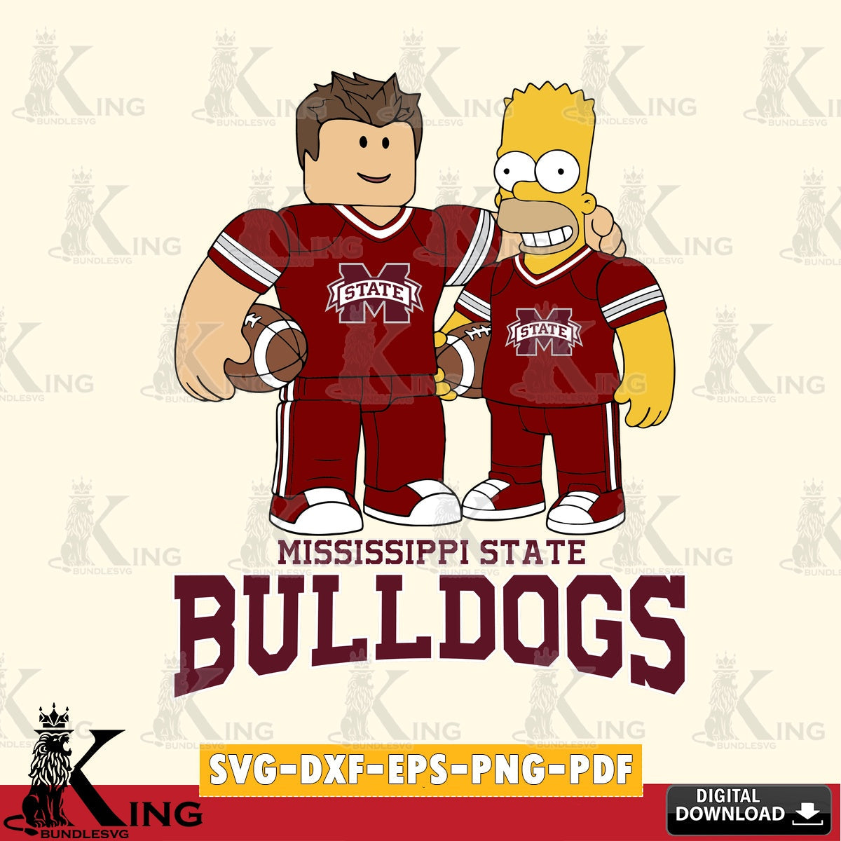 Mississippi State Bulldogs Roblox & Homer Simpson Football SVG file , NCAA Cricut, File cut , Digital Download , PDF File