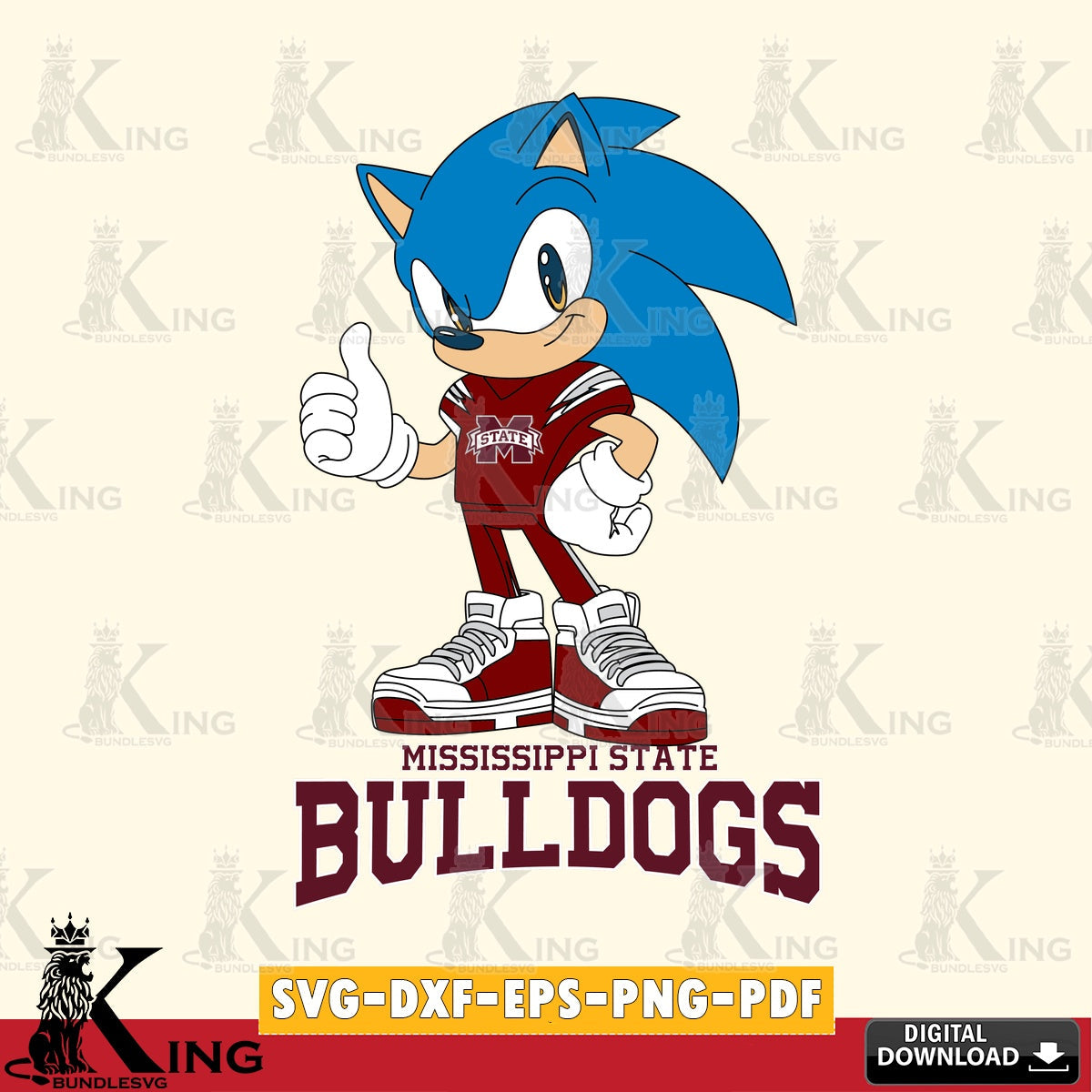 Custom design featuring Mississippi State Bulldogs Sonic Like Football SVG PNG files perfect for Cricut and Silhouette cutting