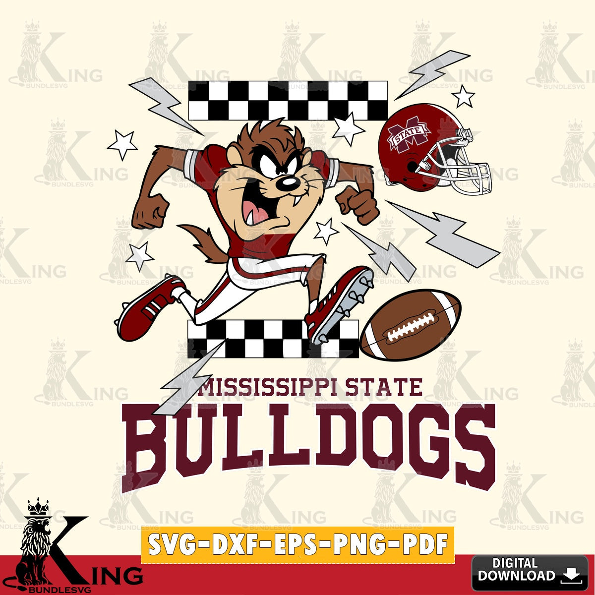 Mississippi State Bulldogs Taz Football Lightning SVG file, Cut file , Digital Download , Instant Download, Taz svg, NCAA svg