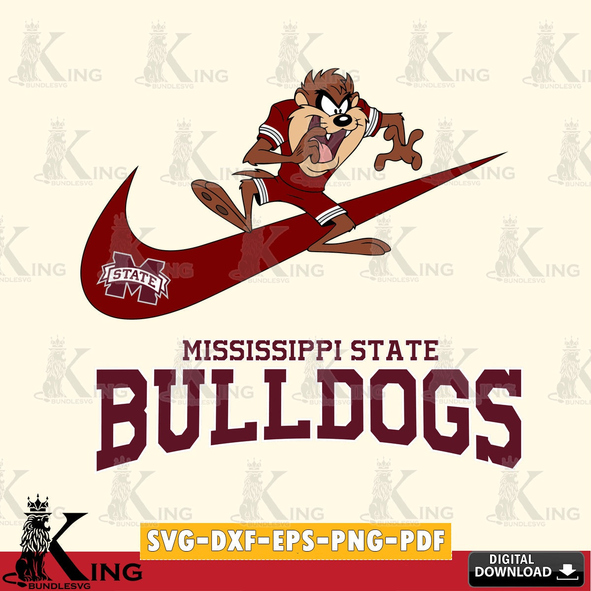 Mississippi State Bulldogs Taz Football Nike SVG file, Cut file , Digital Download , Instant Download, Taz svg, NCAA svg