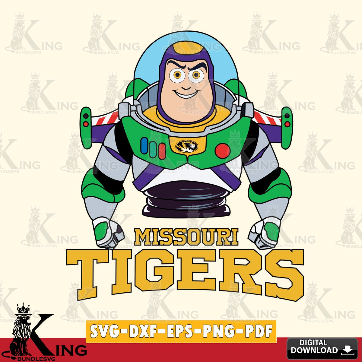 Beautiful illustration of a Missouri Tigers Buzz Lightyear football design, high-quality vector for DIY scrapbooking and home