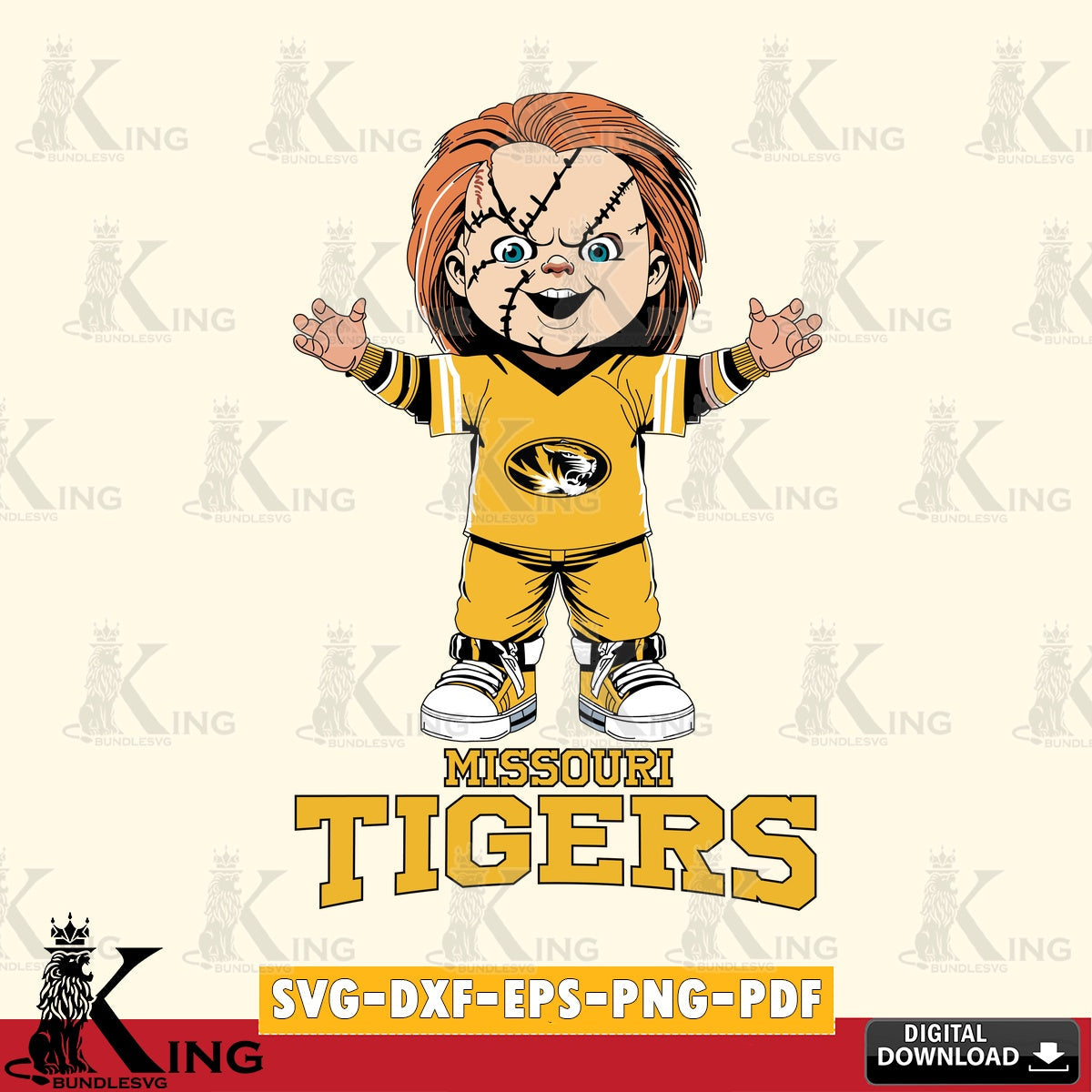 Detailed illustration of Missouri Tigers Chucky Football, a digital clipart compatible with laser engraving and cutting