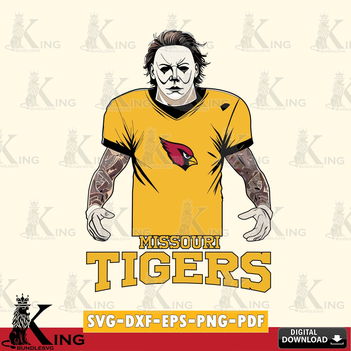 High-quality graphic of a Missouri Tigers Michael Myers Tattoo Football, high-quality vector for DIY scrapbooking and home decor