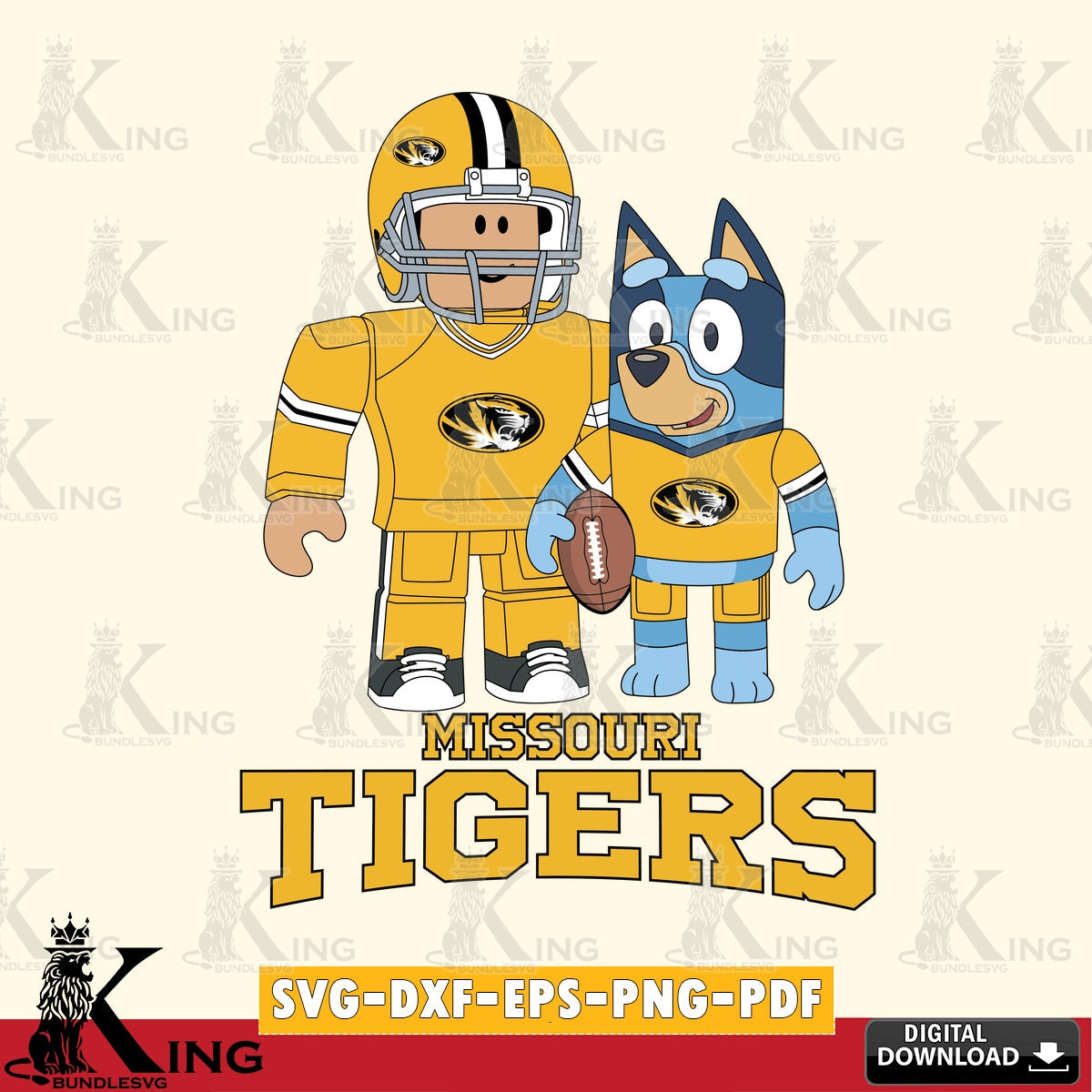 Missouri Tigers Roblox & Bluey Football SVG file , NCAA Cricut, File cut , Digital Download , PDF File