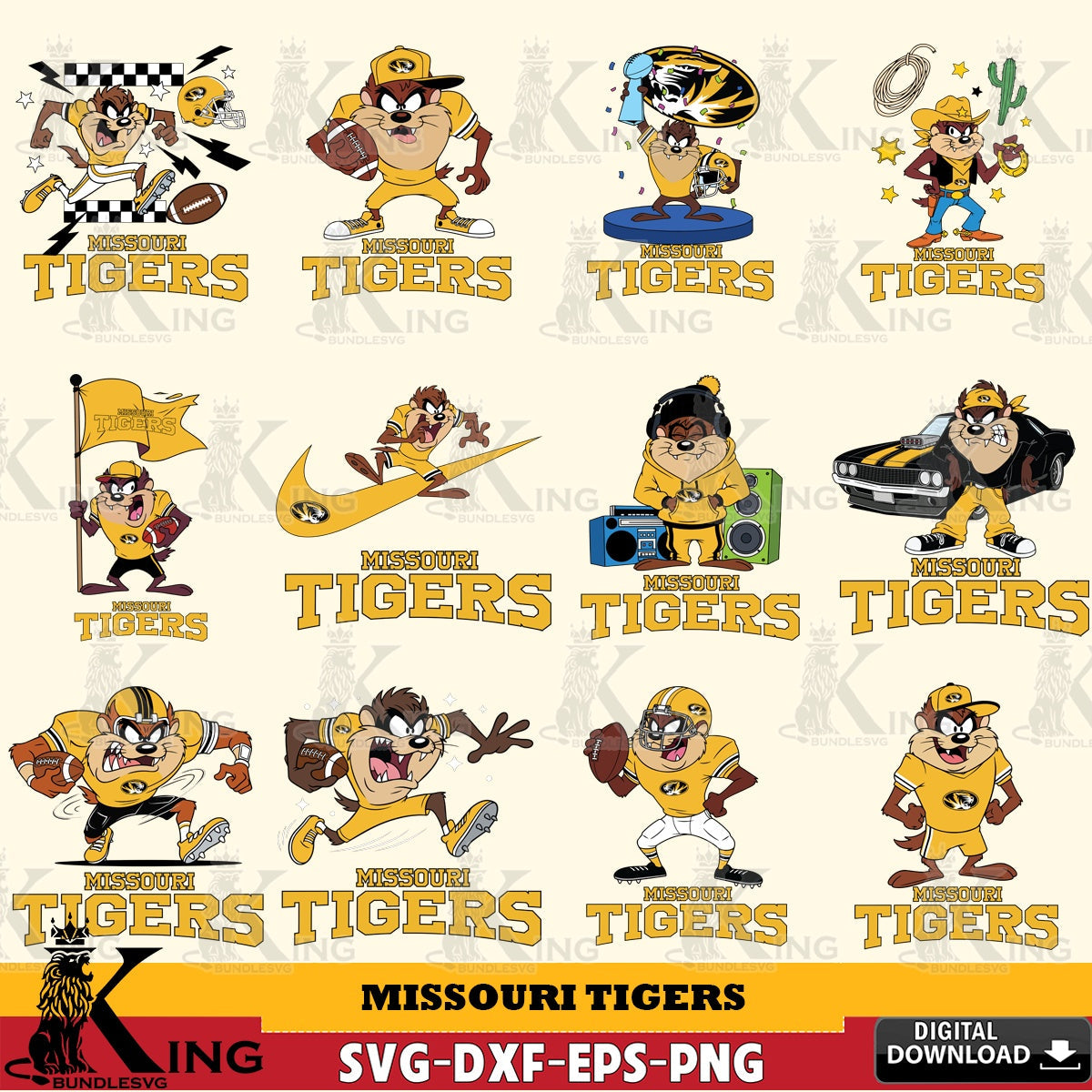 Missouri Tigers Taz Football NCAA Bundle SVG file, Cut file , Digital Download , Instant Download, Taz svg, NCAA svg