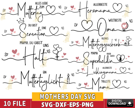 Mothers Day SVG, Mothers Day Lettering, German Lettering SVG EPS PNG DXF , for Cricut, Silhouette, digital download, file cut