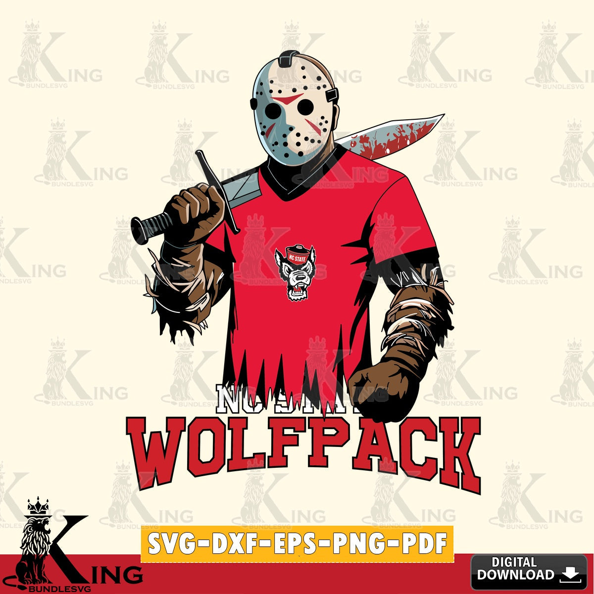 Premium pack containing NC State Wolfpack Jason Voorhees football vector art for engraving, cutting, and printing.