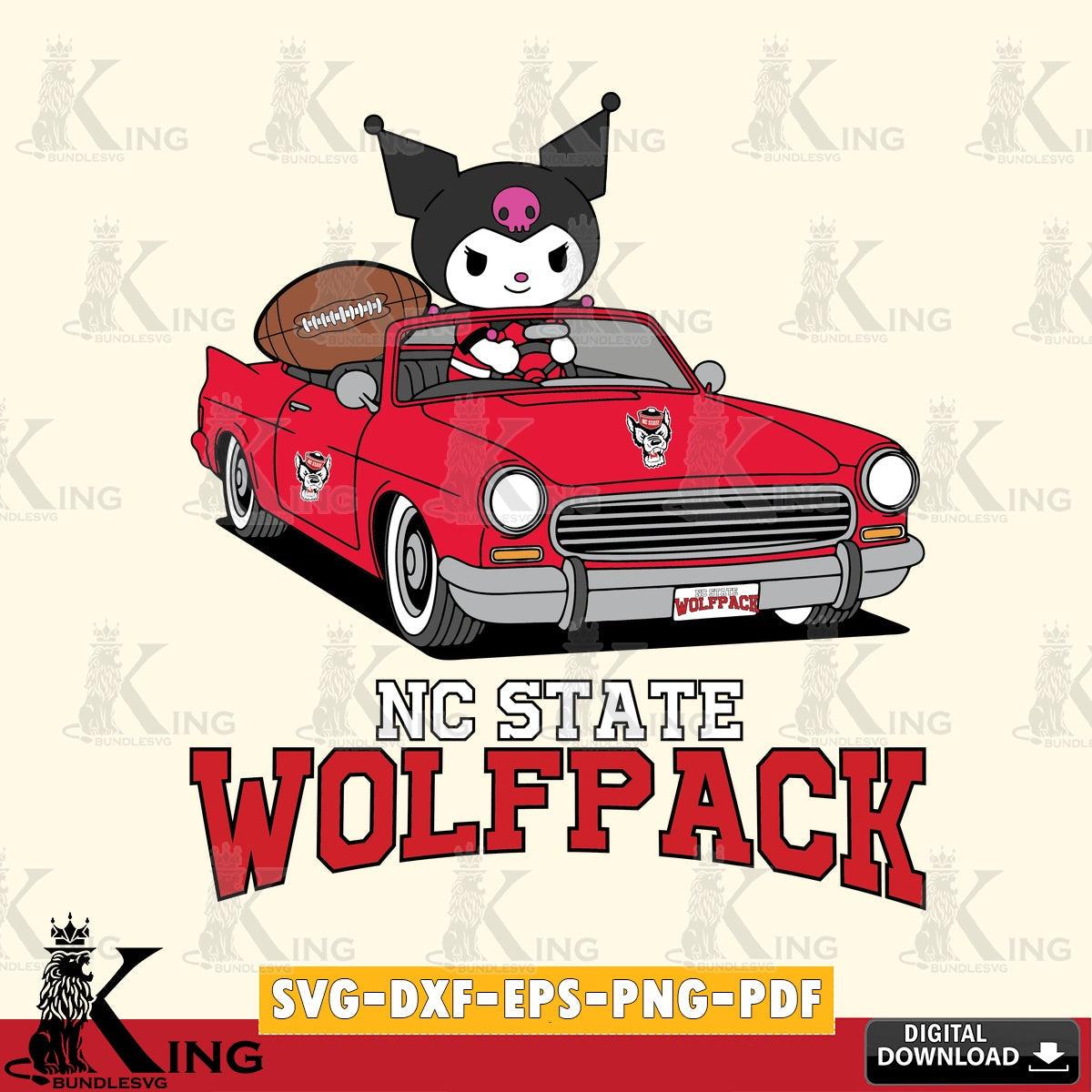 NC State Wolfpack Kuromi Car Football Game SVG file, Cricut, Cut file , Digital Download , Instant Download, Sanrio svg, Clipart