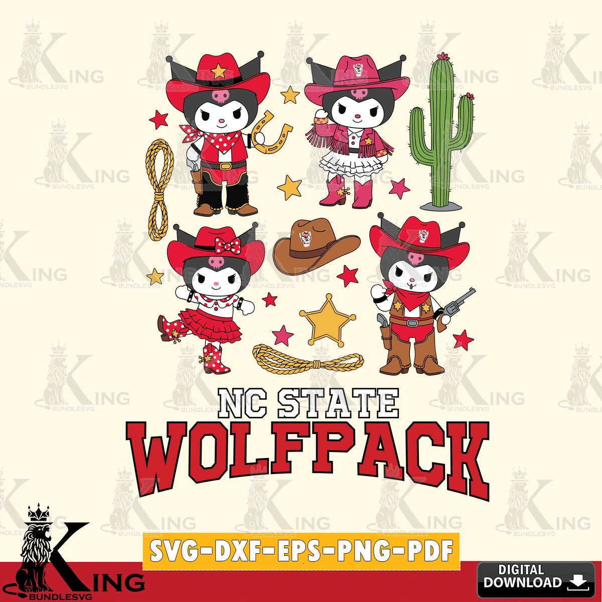 NC State Wolfpack Kuromi Cowboy Western SVG file, Cricut, Cut file , Digital Download , Instant Download, Sanrio svg, Clipart