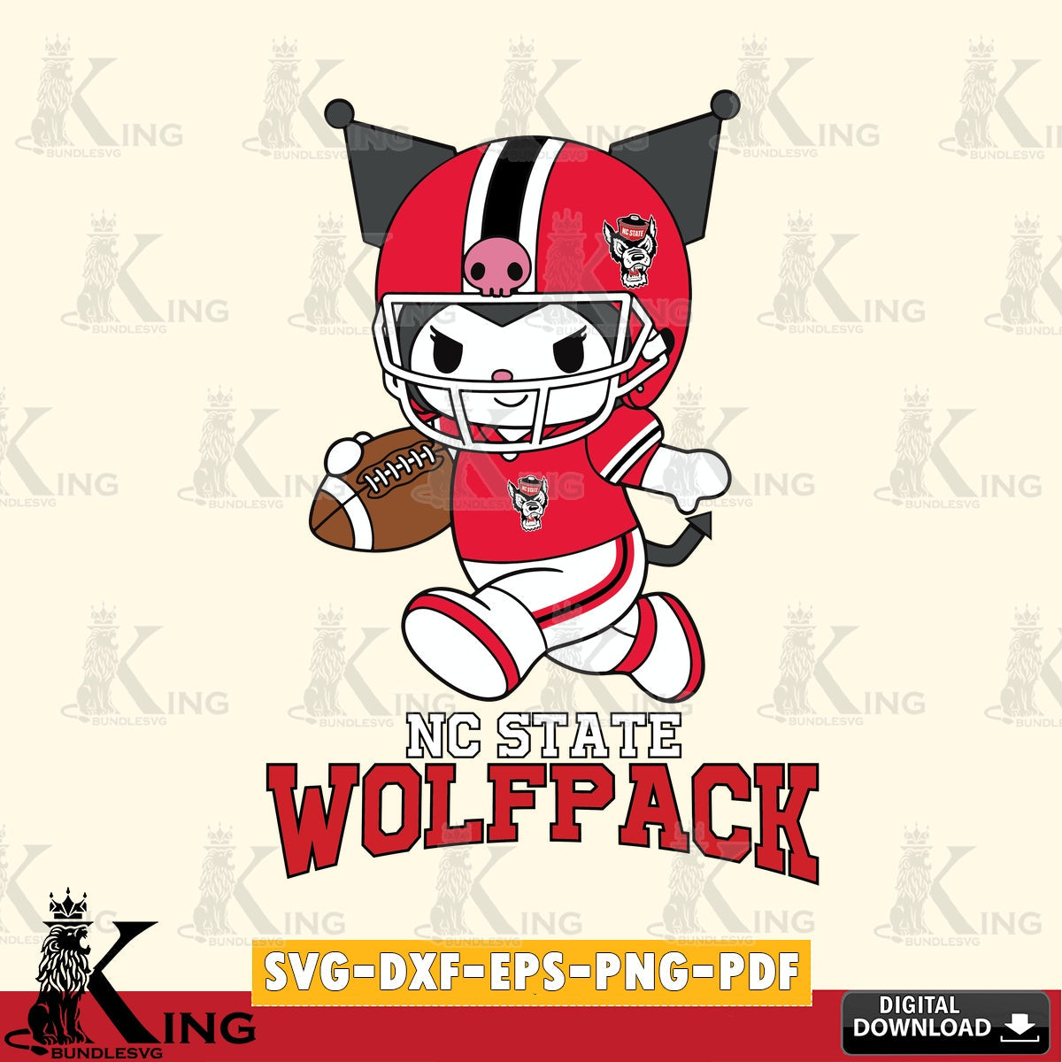 NC State Wolfpack Kuromi Football Run SVG file, Cricut, Cut file , Digital Download , Instant Download, Sanrio svg, Clipart