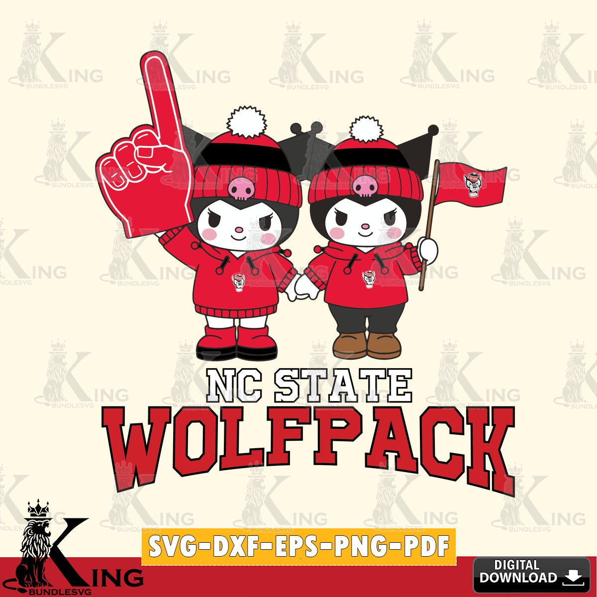 NC State Wolfpack Kuromi rugby Fan SVG file, Cricut, Cut file , Digital Download , Instant Download, Sanrio svg, Clipart