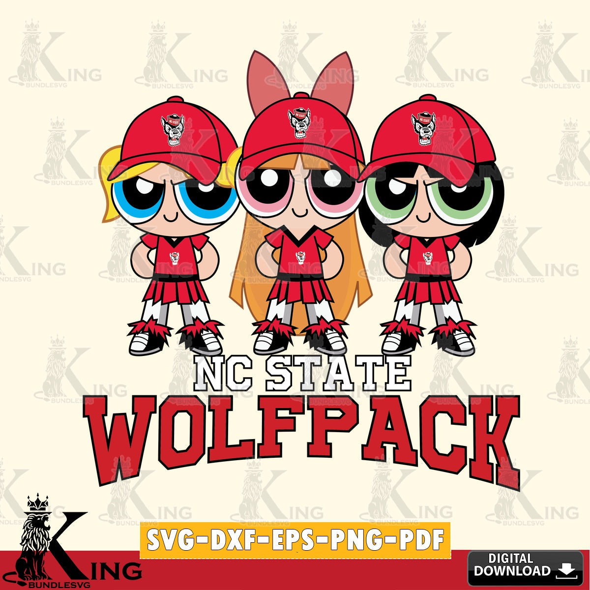 Giant set featuring NC State Wolfpack PowerPuff Girls Football printable vector design for sublimation and crafts