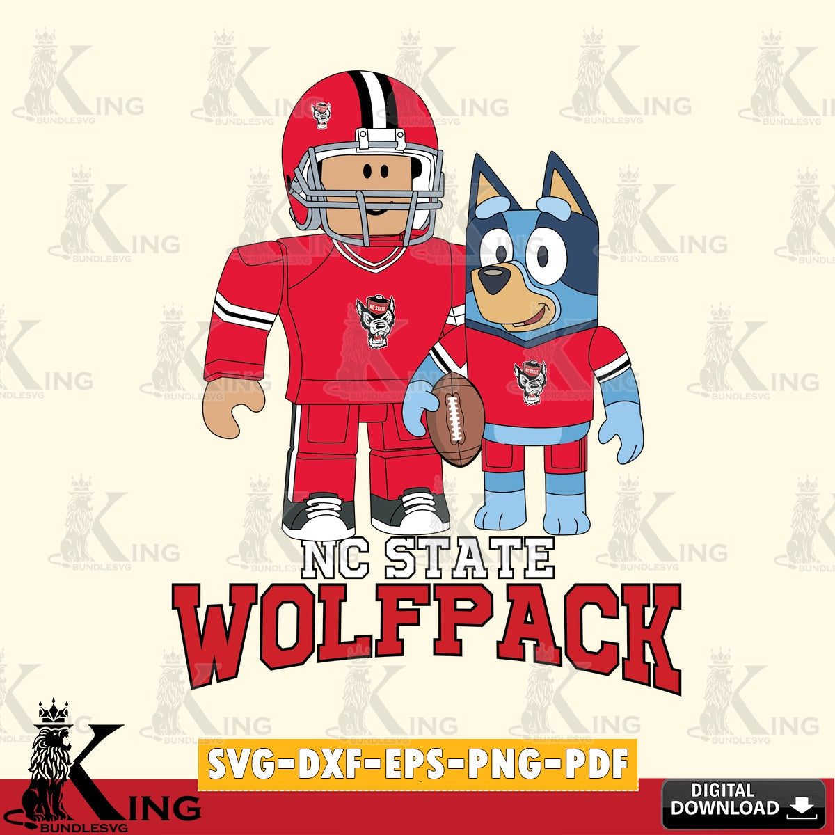 NC State Wolfpack Roblox & Bluey Football SVG file , NCAA Cricut, File cut , Digital Download , PDF File