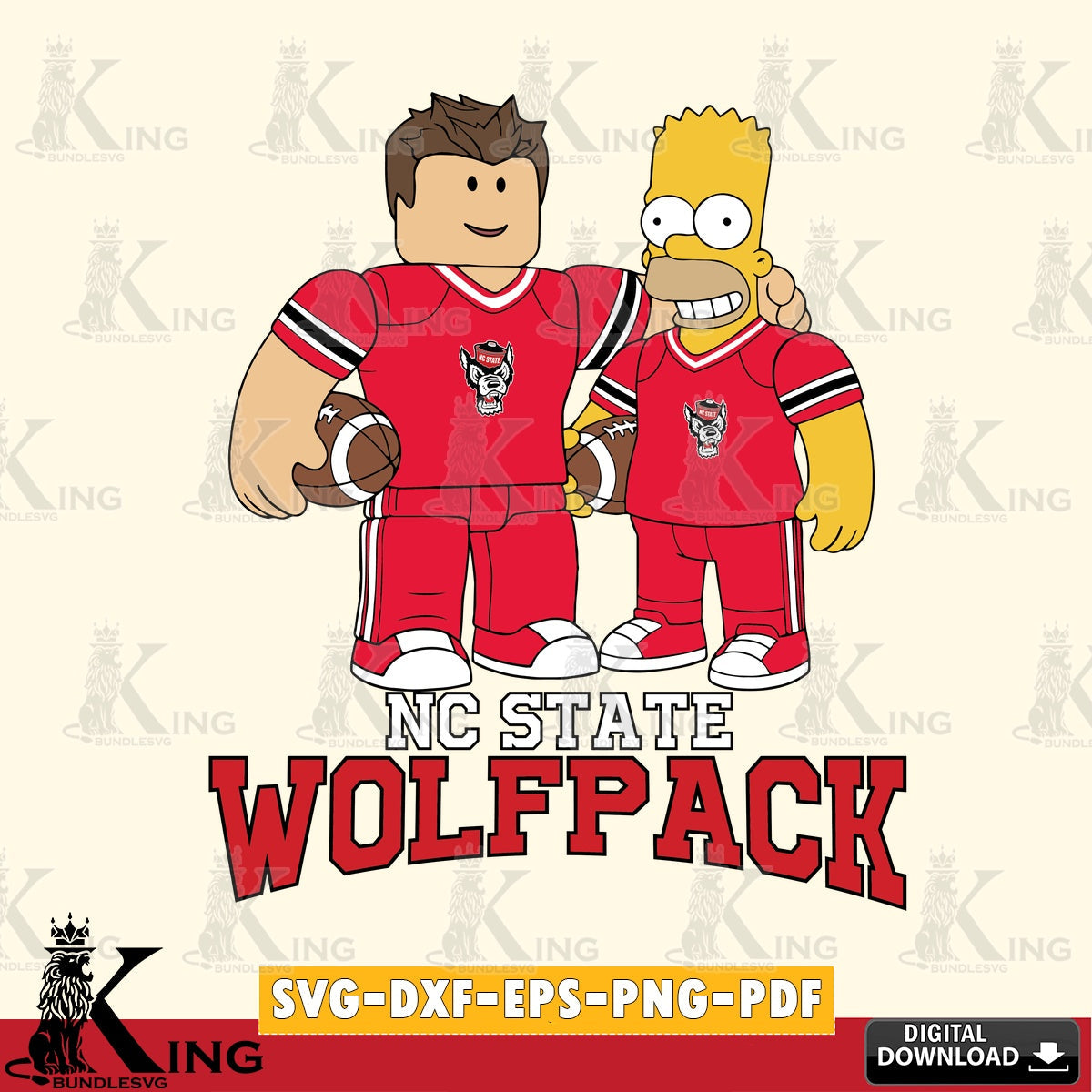 NC State Wolfpack Roblox & Homer Simpson Football SVG file , NCAA Cricut, File cut , Digital Download , PDF File