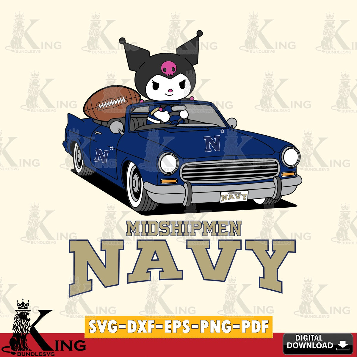 Navy Midshipmen Kuromi Car Football Game SVG file, Cricut, Cut file , Digital Download , Instant Download, Sanrio svg, Clipart