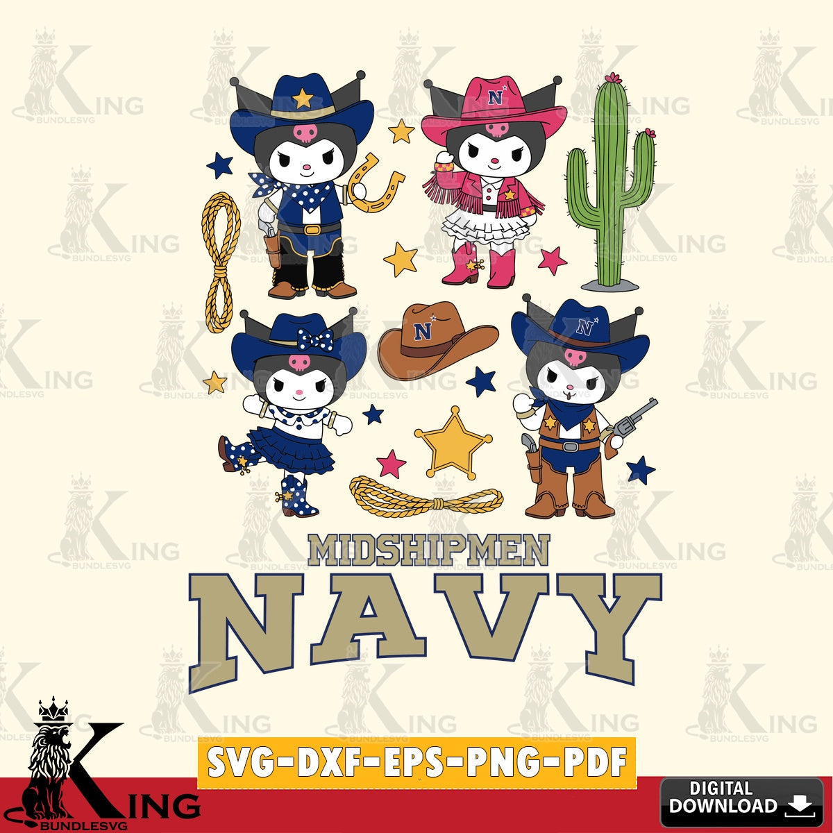 Navy Midshipmen Kuromi Cowboy Western SVG file, Cricut, Cut file , Digital Download , Instant Download, Sanrio svg, Clipart