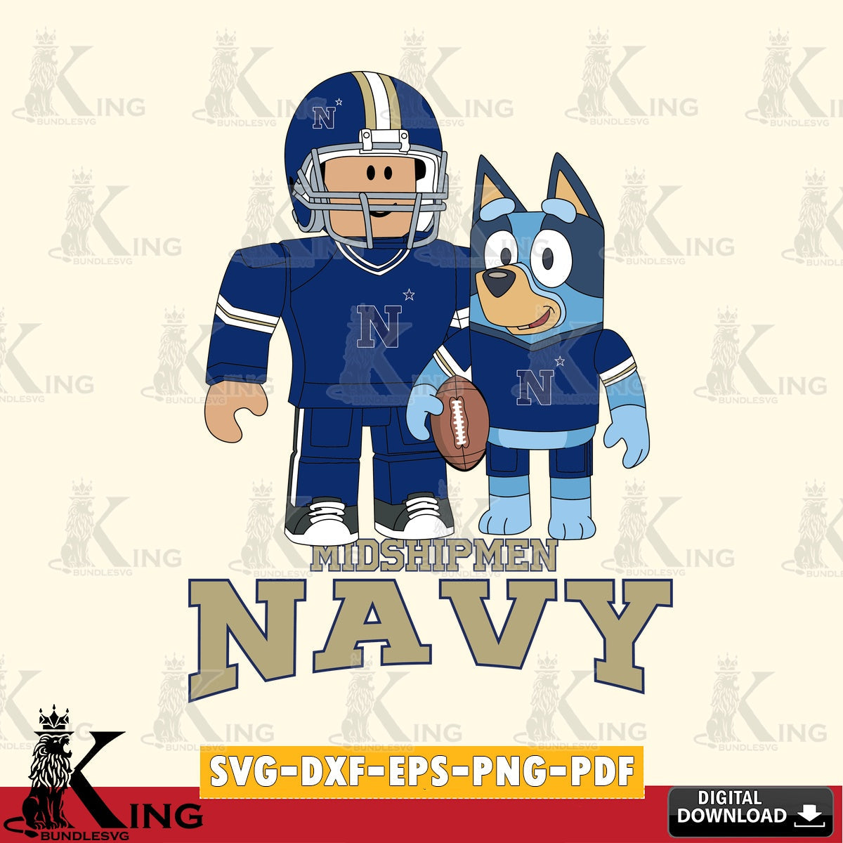 Navy Midshipmen Roblox & Bluey Football SVG file , NCAA Cricut, File cut , Digital Download , PDF File
