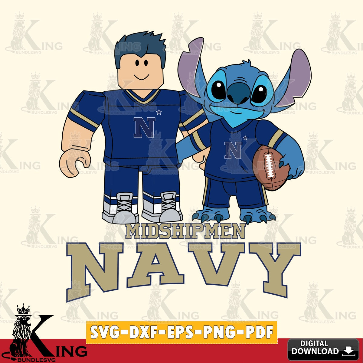 Navy Midshipmen Roblox & Stitch Football SVG file , NCAA Cricut, File cut , Digital Download , PDF File