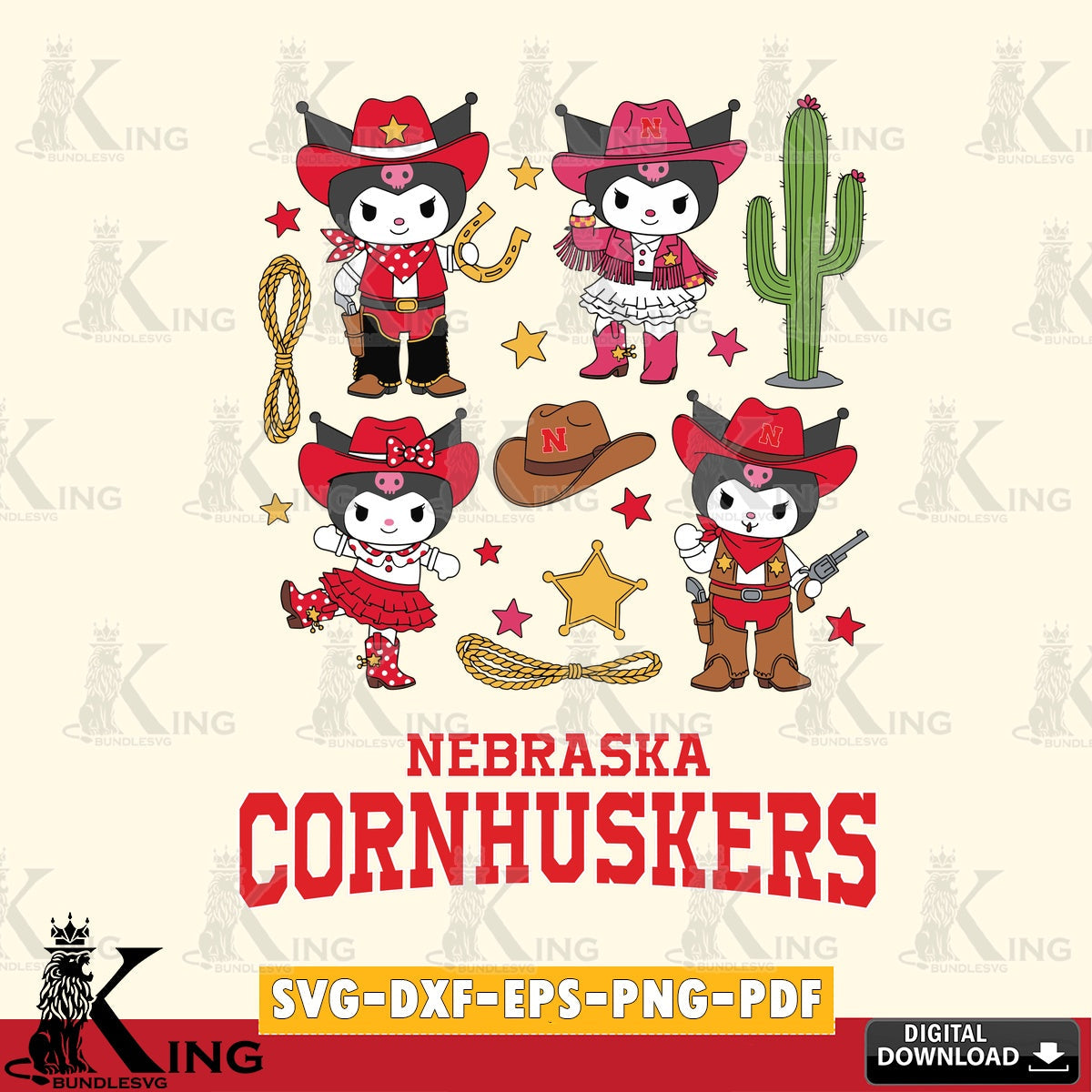 Nebraska Cornhuskers Kuromi Cowboy Western SVG file, Cricut, Cut file , Digital Download , Instant Download, Sanrio svg, Clipart