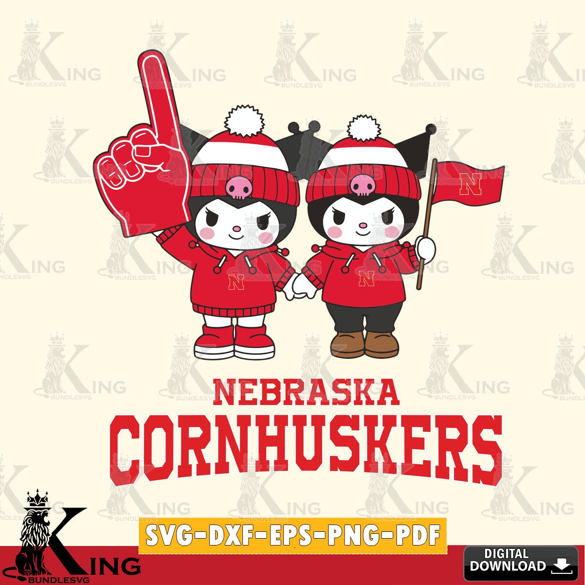 Nebraska Cornhuskers Kuromi rugby Fan SVG file, Cricut, Cut file , Digital Download , Instant Download, Sanrio svg, Clipart