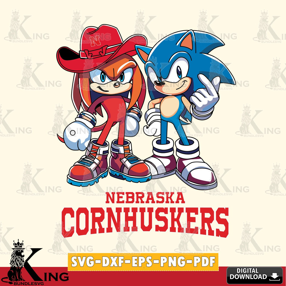 Nebraska Cornhuskers Sonic & Knuckles Football Mascot SVG file, Vector , Digital Download , PDF File , Instant Download