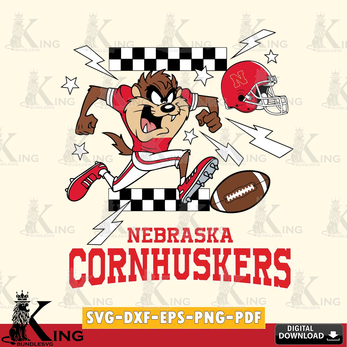 Nebraska Cornhuskers Taz Football Lightning SVG file, Cut file , Digital Download , Instant Download, Taz svg, NCAA svg