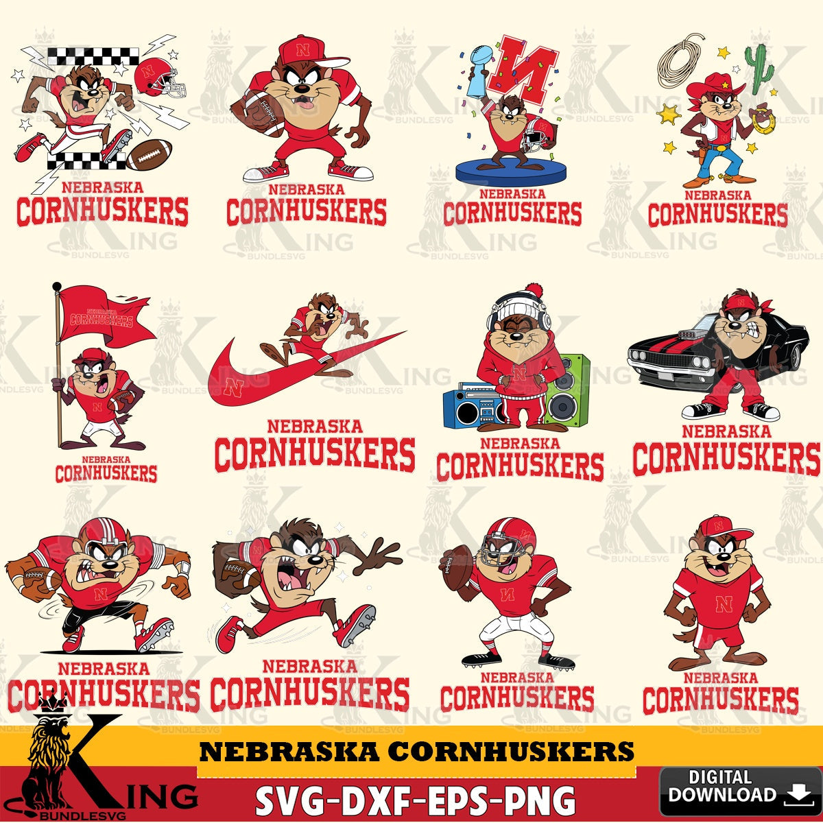 Nebraska Cornhuskers Taz Football NCAA Bundle SVG file, Cut file , Digital Download , Instant Download, Taz svg, NCAA svg