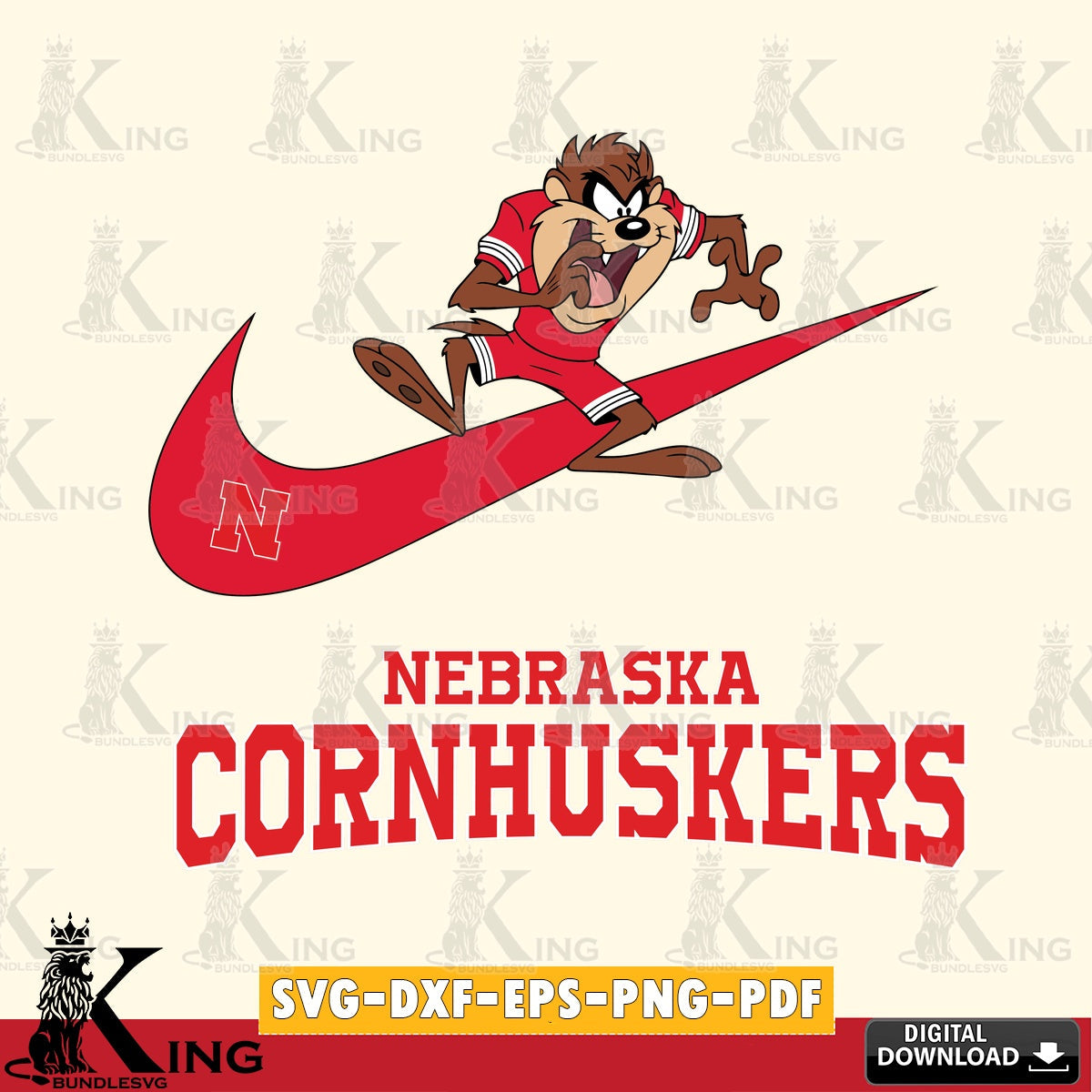Nebraska Cornhuskers Taz Football Nike SVG file, Cut file , Digital Download , Instant Download, Taz svg, NCAA svg